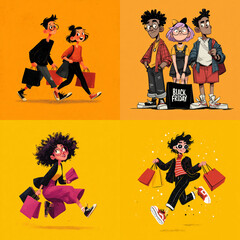 Playful Cartoon Style Black Friday Banner with Bright Colors