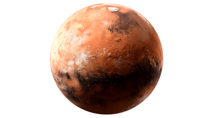 brown dry Mars planet isolated on white background, HD realistic
