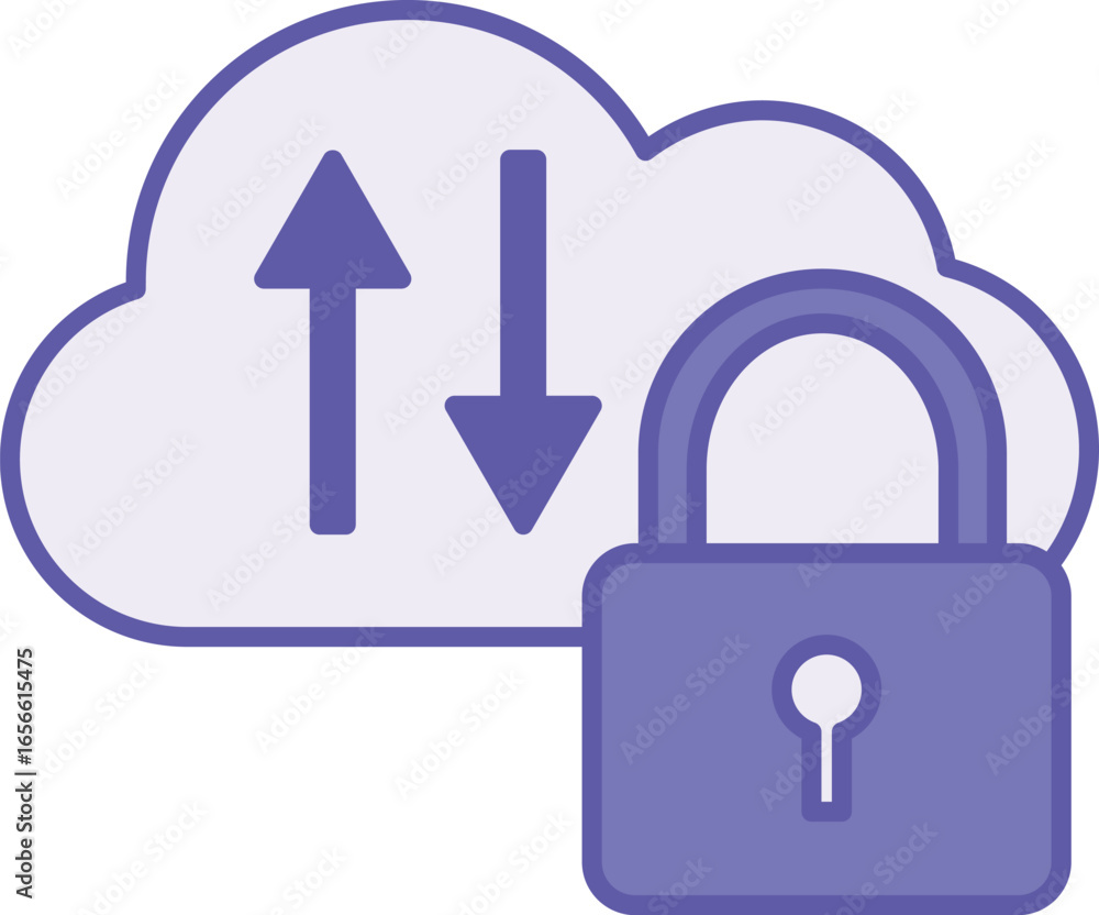 Poster colored cloud icon. vector illustration. padlock, cloud, and up and down arrows. storage for saving 