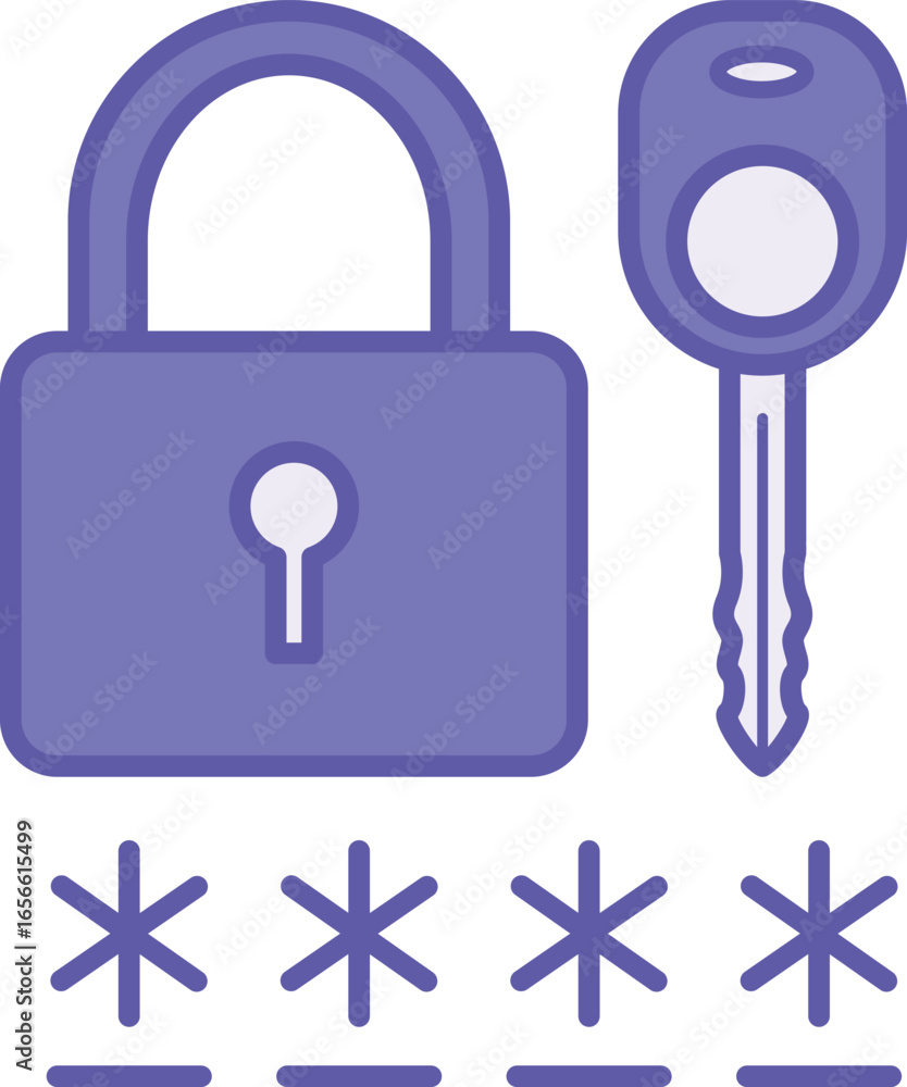 Poster colored password icon. vector illustration. padlock, key, and hidden code. secret combination of num