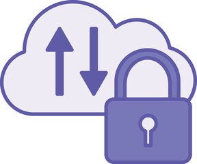 Colored Cloud Icon. Vector Illustration. Padlock, Cloud, and Up and Down Arrows. Storage for Saving Files on the Internet. Concept of Password and Data Security