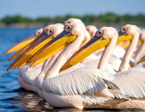 White pelicans resting on water
