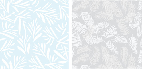 Minimalist and Tropical Leaf Seamless Pattern Set - Abstract Botanical and Palm Frond Vector Backgrounds © Chumky