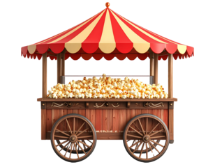 Popcorn Cart with Canopy and Overflowing Popcorn Display, Transparent PNG