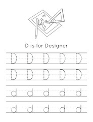 Tracing Worksheet: Uppercase and Lowercase D Letter Formation Practice for Preschoolers.