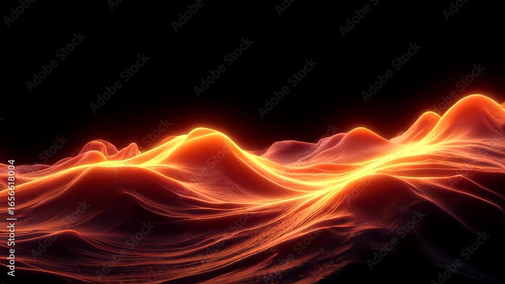 Poster burning surface with glowing light undulates and dances across abstract terrain. burning surface shi