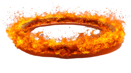 circular ring of fire and flames isolated on white background, HD realistic