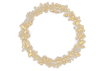 Luminous Christmas chain arranged in a circular shape with tiny glowing lights, front view, created on a transparent background as a PNG. The festive design radiates warmth, sparkle, and holiday charm