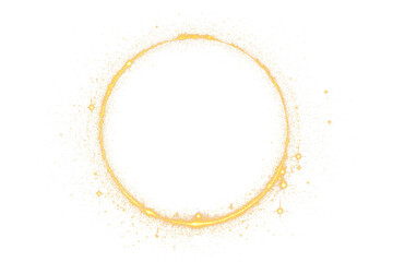 glowing golden shimmery circle decorated with glitter, stars, and radiant light, designed on a transparent background as a PNG. The luminous design conveys elegance, sparkle, and festive charm.