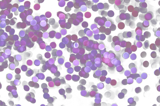 Light dots in a delicate dot matrix pattern with soft purple and white tones, randomly dispersed in natural fragmentation. Rendered on a transparent background as a PNG, creating a subtle glowing effe
