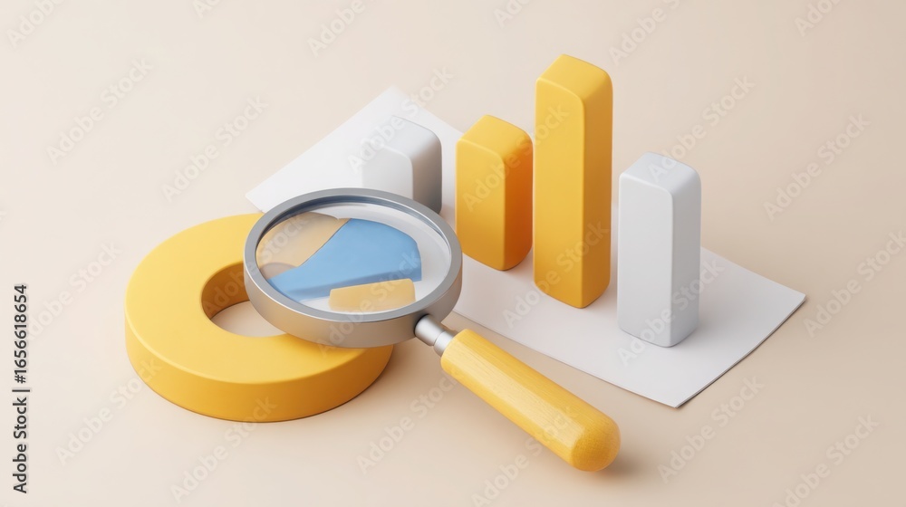 Poster visual representation of a magnet and pie chart illustrating data analysis and insights in modern bu