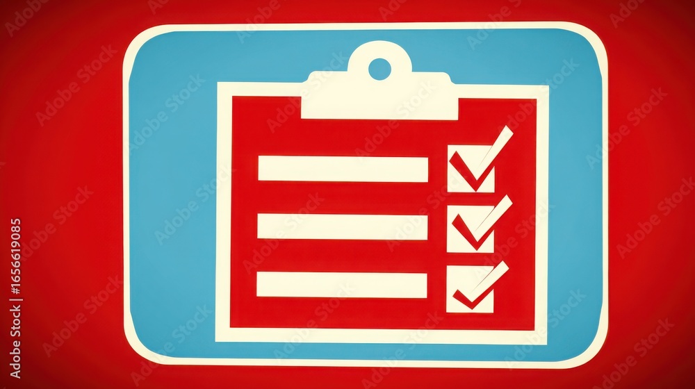 Poster clipboard with checklist depicting blockchain audited entry discipline logbook icon concept for proj