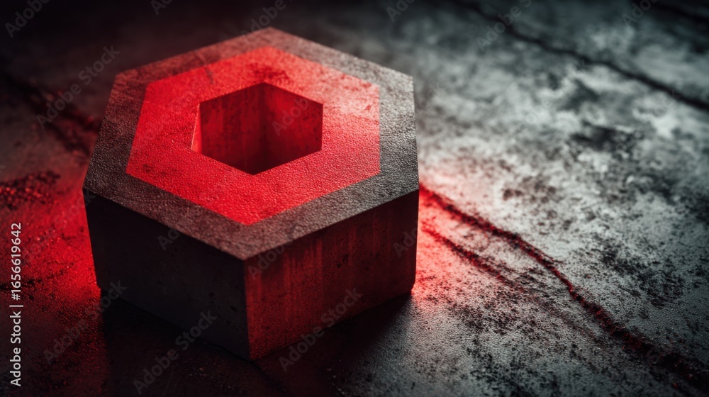 Poster vibrant red object resting on a wooden table surface with soft lighting and subtle shadows in a mini