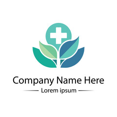 Modern and minimalist Health Logo Design with medical cross, leaf and simple color combined