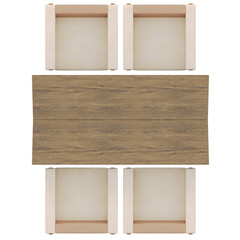 Top view of restaurant Dining Set with Wooden Table and Beige Chairs
