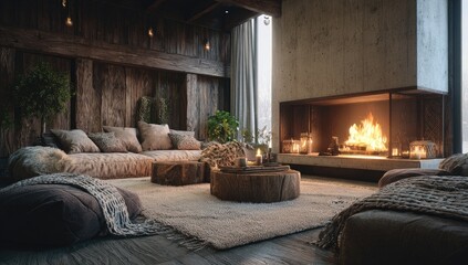 Cozy rustic living room with fireplace (1)