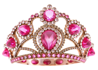 Ornate pink gem crown isolated on a transparent background