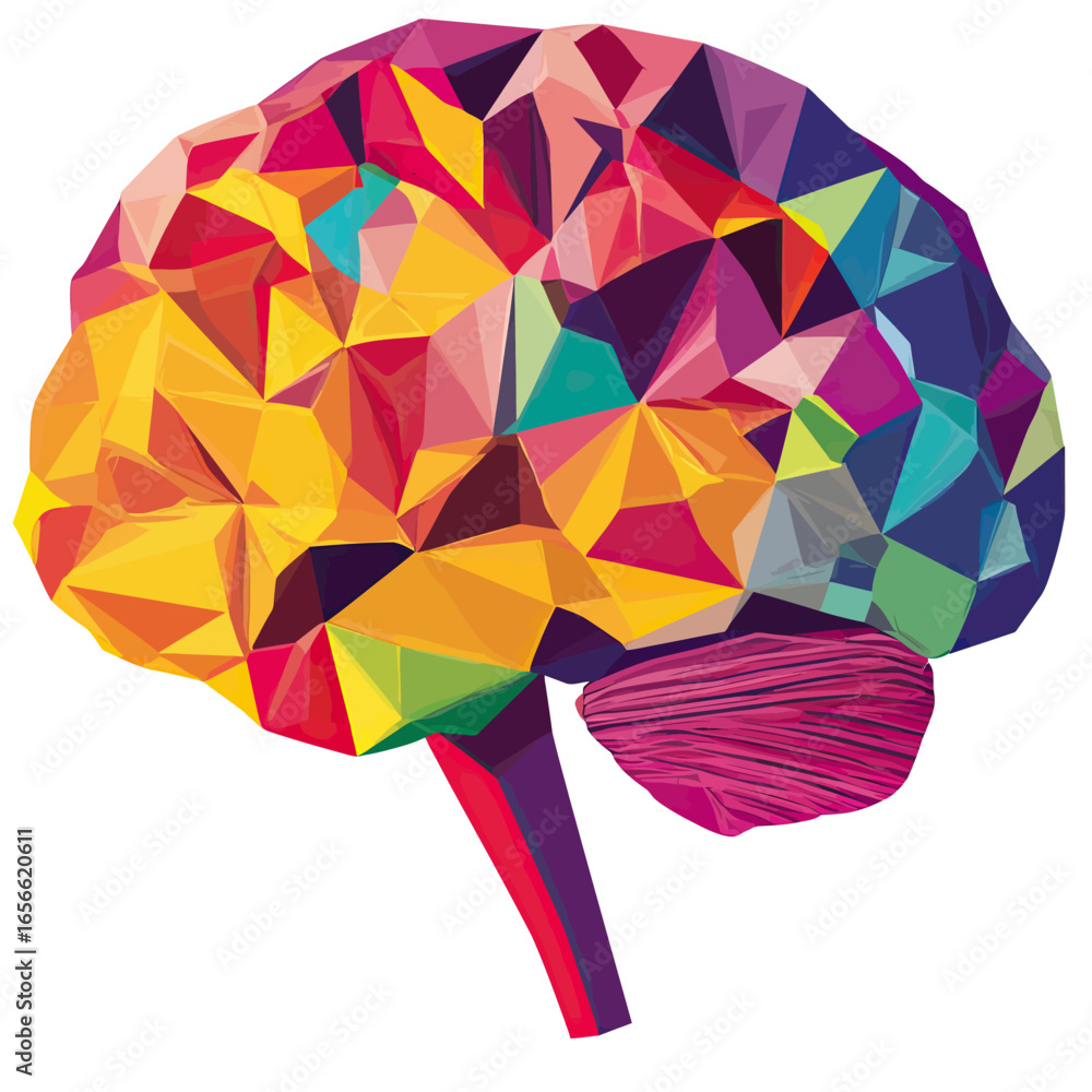Poster colorful polygonal low poly brain illustration with geometric facets and vibrant abstract patterns i