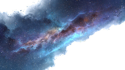 colorful space nebula in starry night sky isolated on white background, HD realistic