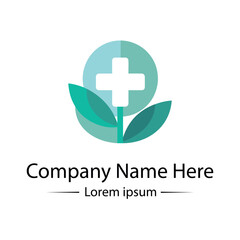 Modern and minimalist Health Logo Design with medical cross, leaf and simple color combined