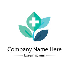 Modern and minimalist Health Logo Design with medical cross, leaf and simple color combined