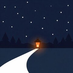 Fototapeta premium Glowing Lantern Lighting a Snowy Path at Night