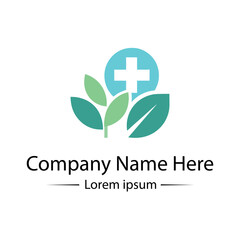 Modern and minimalist Health Logo Design with medical cross, leaf and simple color combined