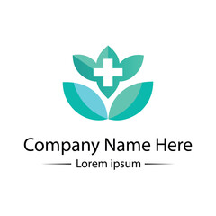 Modern and minimalist Health Logo Design with medical cross, leaf and simple color combined