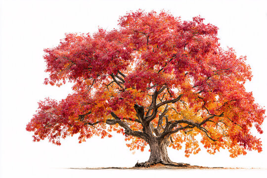 A lone tree with colorful autumn foliage, symbolizing the transition into the fall season with bright colors and natural beauty.