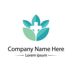 Modern and minimalist Health Logo Design with medical cross, leaf and simple color combined