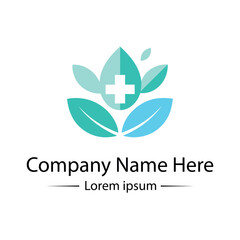 Modern and minimalist Health Logo Design with medical cross, leaf and simple color combined