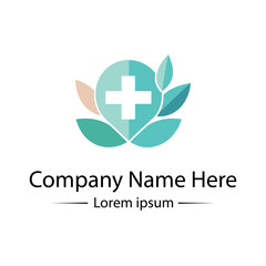 Modern and minimalist Health Logo Design with medical cross, leaf and simple color combined