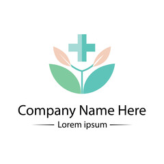 Modern and minimalist Health Logo Design with medical cross, leaf and simple color combined