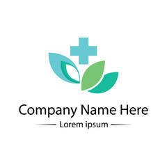 Modern and minimalist Health Logo Design with medical cross, leaf and simple color combined