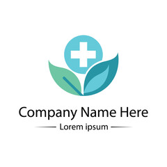 Modern and minimalist Health Logo Design with medical cross, leaf and simple color combined