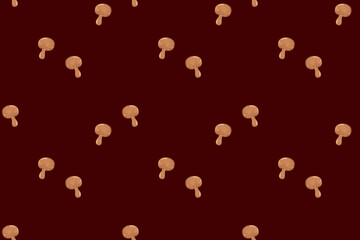 Seamless pattern featuring mushrooms on a maroon background for Thanksgiving fabric design