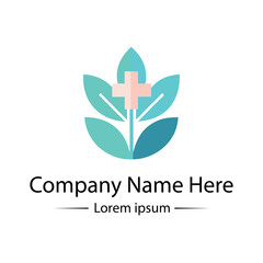 Modern and minimalist Health Logo Design with medical cross, leaf and simple color combined