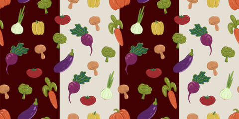 Colorful seamless fabric pattern featuring vegetables for a festive Thanksgiving theme