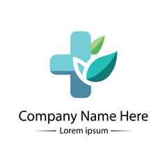 Modern and minimalist Health Logo Design with medical cross, leaf and simple color combined