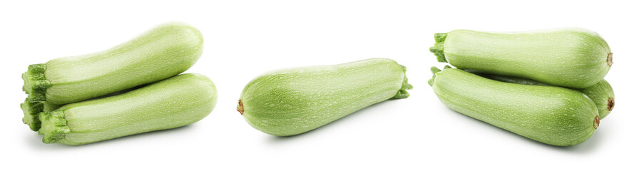 Fresh ripe zucchini isolated on white, set