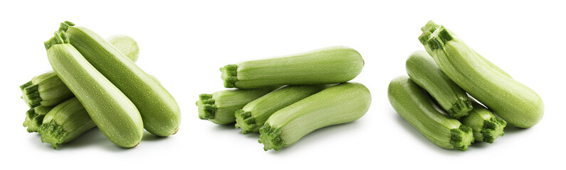Fresh ripe zucchini isolated on white, set
