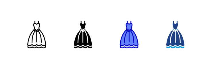 Wedding Dress icon set multiple style collection.