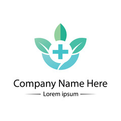 Modern and minimalist Health Logo Design with medical cross, leaf and simple color combined
