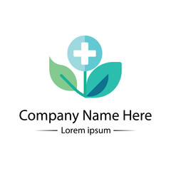 Modern and minimalist Health Logo Design with medical cross, leaf and simple color combined