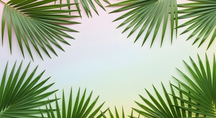 Obraz premium Exotic Tropical Palm Leaves Bordering a Softly Blended Pastel Background with Copyspace for Text and Design