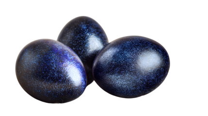 dark blue Easter eggs on textured background isolated on white background, high definition, realistic