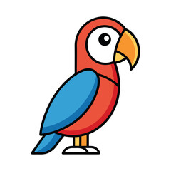 Colorful Cartoon Parrot Vector Illustration with Red Body and Blue Wings, Tropical Exotic Bird Design for Kids and Animal Graphics