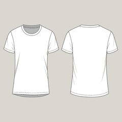 Naklejka premium Front and back view of a plain white short-sleeved t-shirt on a grey background