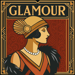Glamour. Flapper. Retro poster in art deco style. Vector illustration
