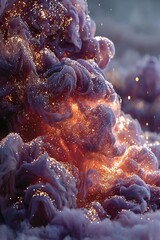 Obraz premium Purple smoke effect with glitter particles and fog